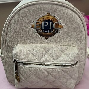 Universal Epic Universe Mini Backpack – White Quilted Faux Leather (Used Once)
